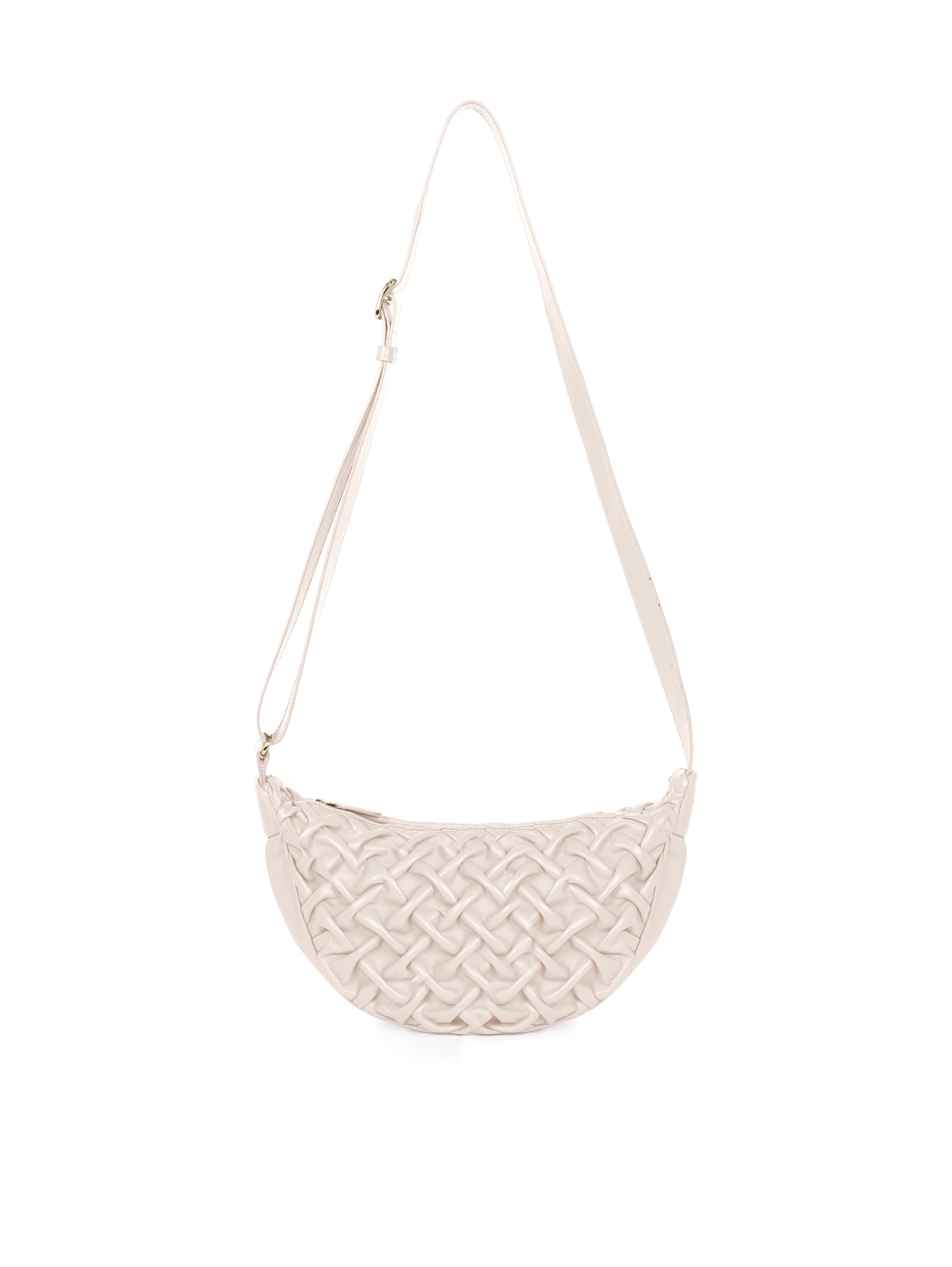Midi Crescent Smocked Stitch Lambskin Crossbody Beige