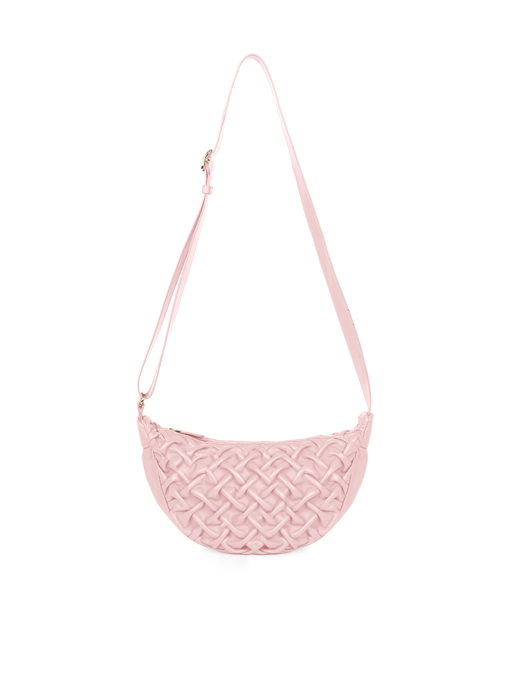 Midi Crescent Stitched Leather Crossbody Pink