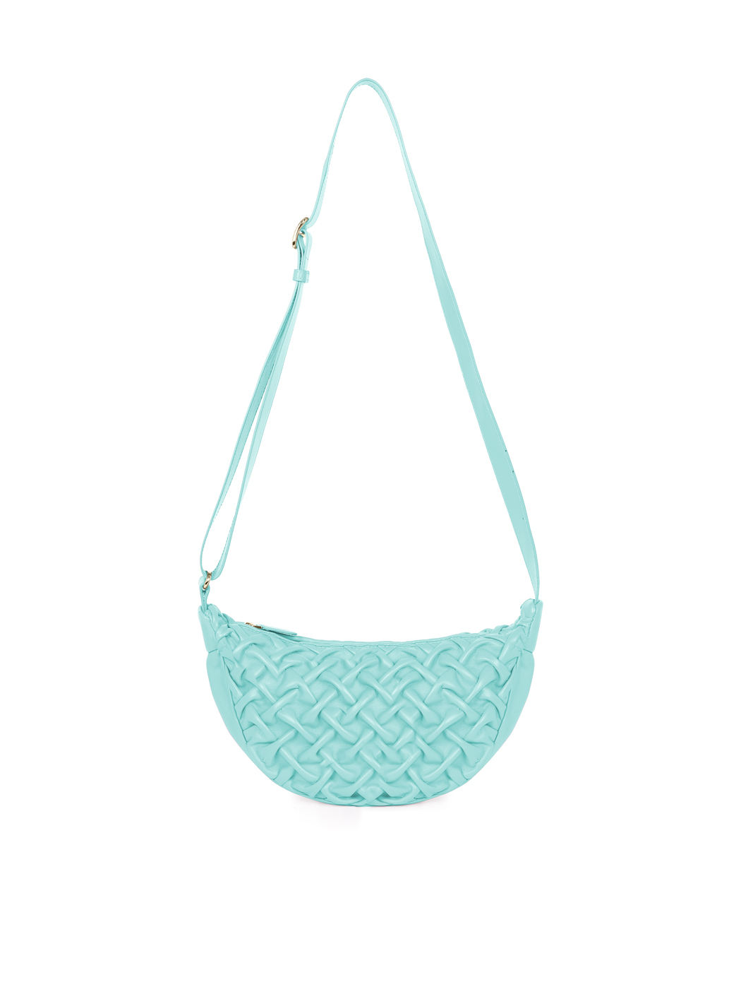 Midi Crescent Stitched Leather Crossbody Sea Green