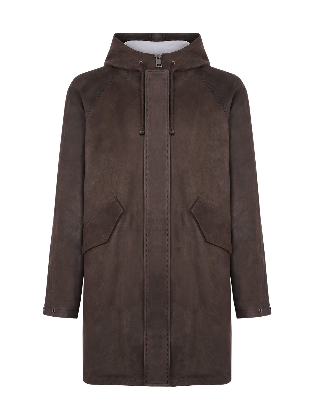 Everyday Leather Hooded Parka Coat Brown