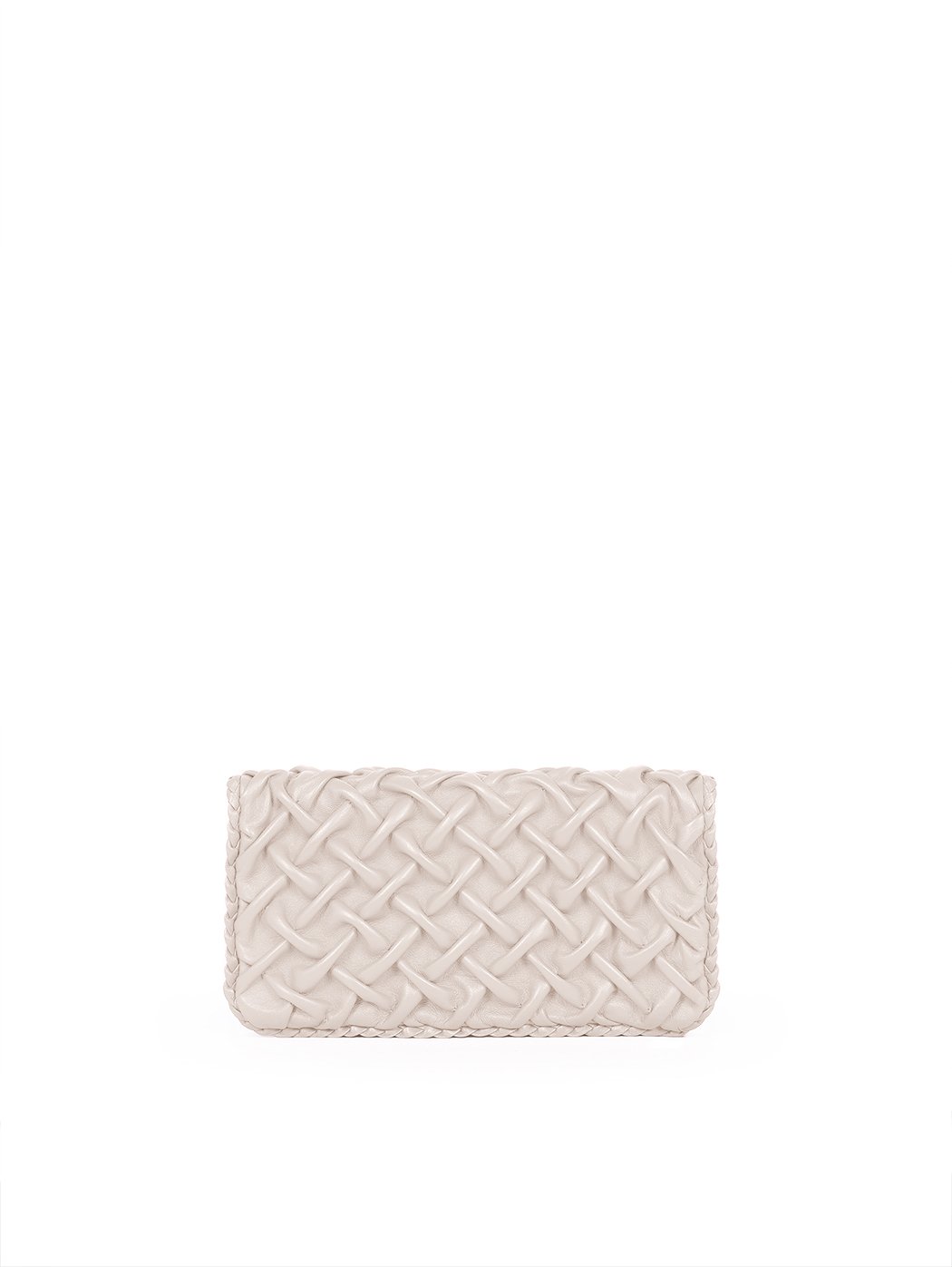 Foldover Crossbody Quilted Weave Clutch Leather Beige