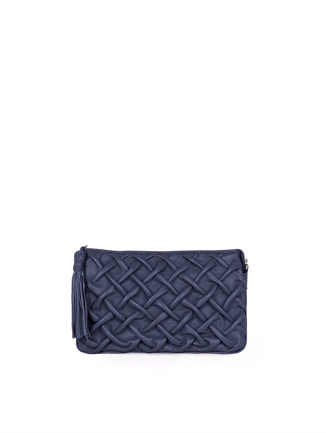Quilted Weave Leather Accordion Crossbody Bag Blue