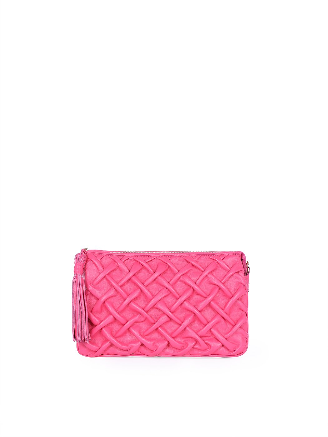 Quilted Weave Leather Accordion Crossbody Bag Fuchsia