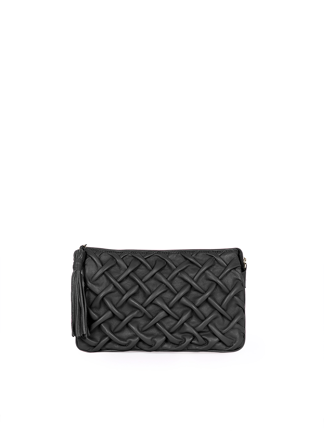 Pochette con tracolla in pelle intrecciata nero