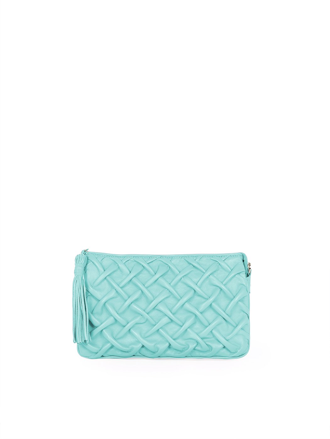 Quilted Weave Leather Accordion Crossbody Bag Aqua Blue