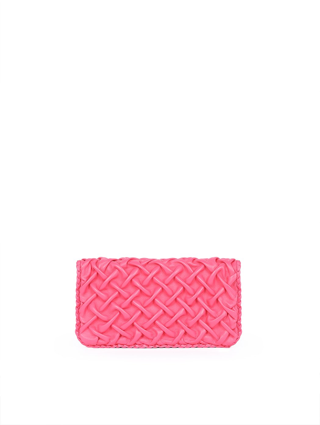 Foldover Crossbody Quilted Weave Clutch Leather Fuchsia