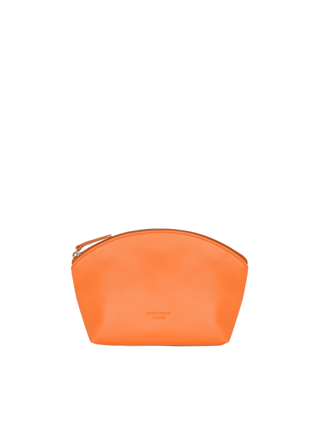 Pochette in pelle arancio con tracolla