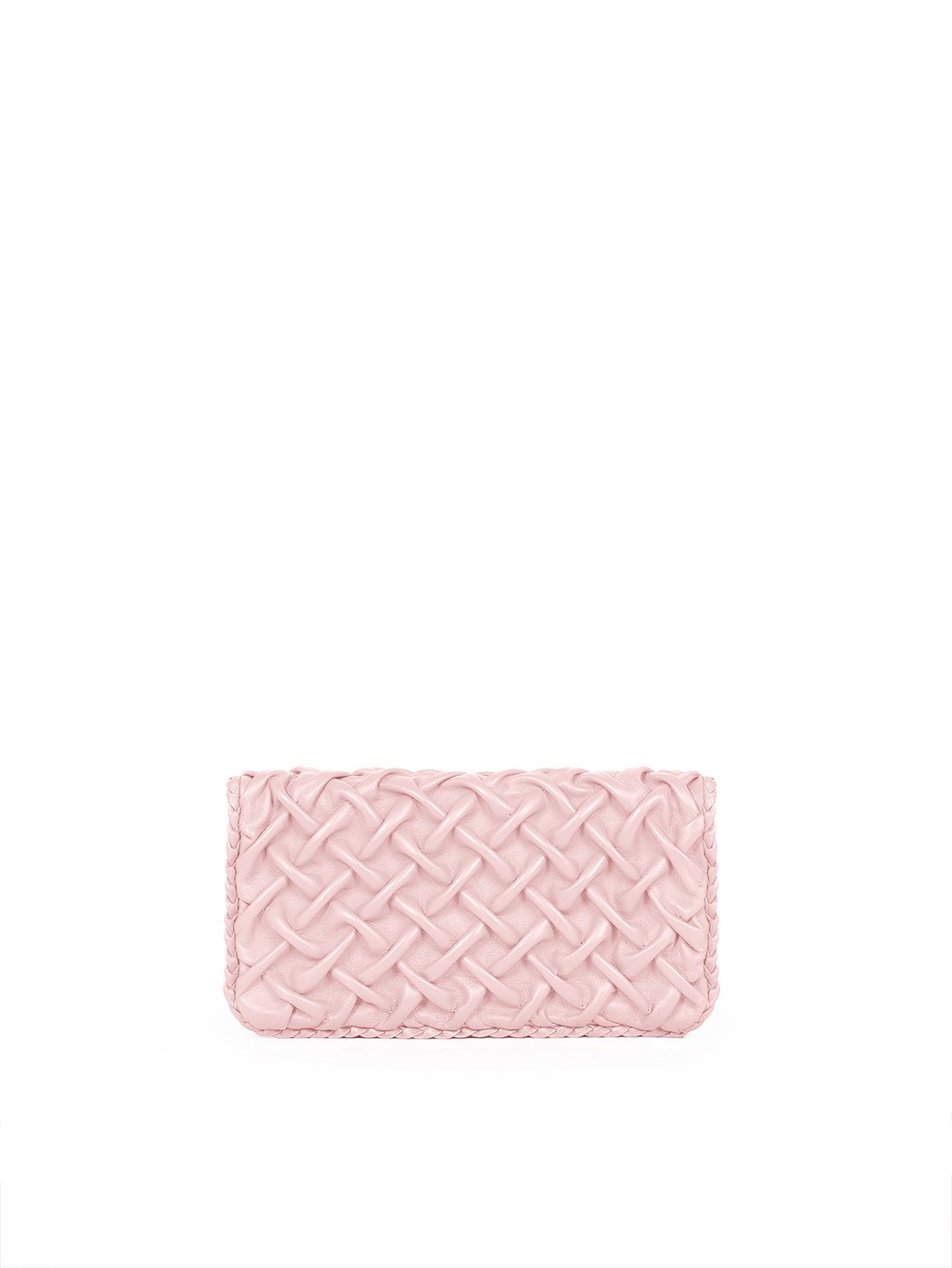 Foldover Crossbody Quilted Weave Clutch Leather Pink