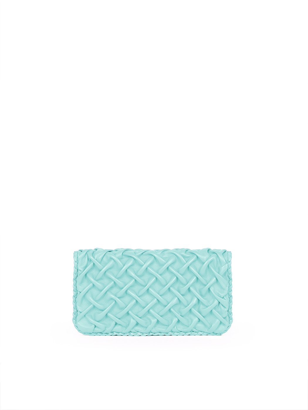 Foldover Crossbody Quilted Weave Clutch Leather Aqua Blue