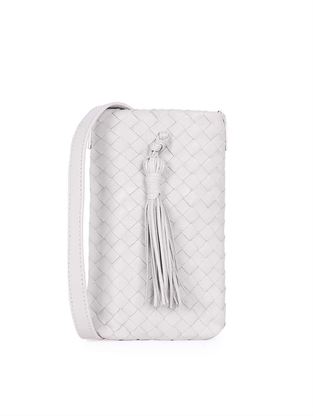 Crossbody Phone Bag Intrecciato Weave Leather Beige