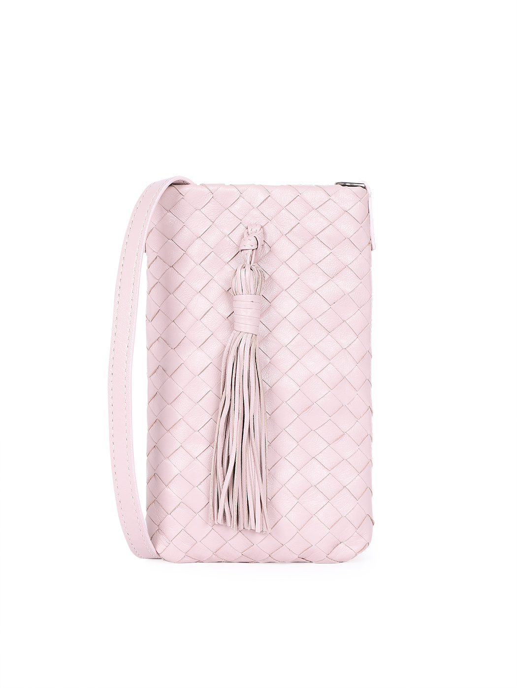 Плетеная сумочка кросс – боди для телефона коллекции Intrecci розового цвета