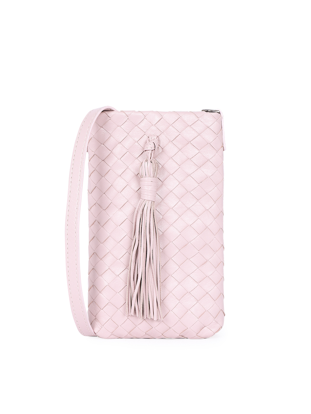 Crossbody Phone Bag Intrecciato Weave Leather Pink