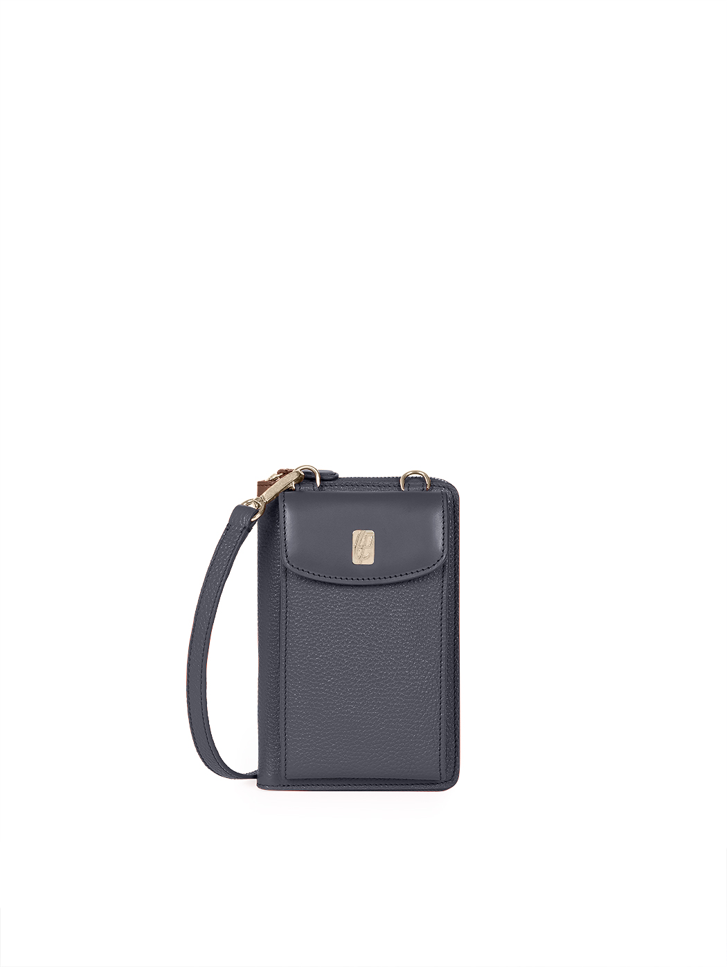 Crossbody Zip Phone Pouch Leather Navy Blue