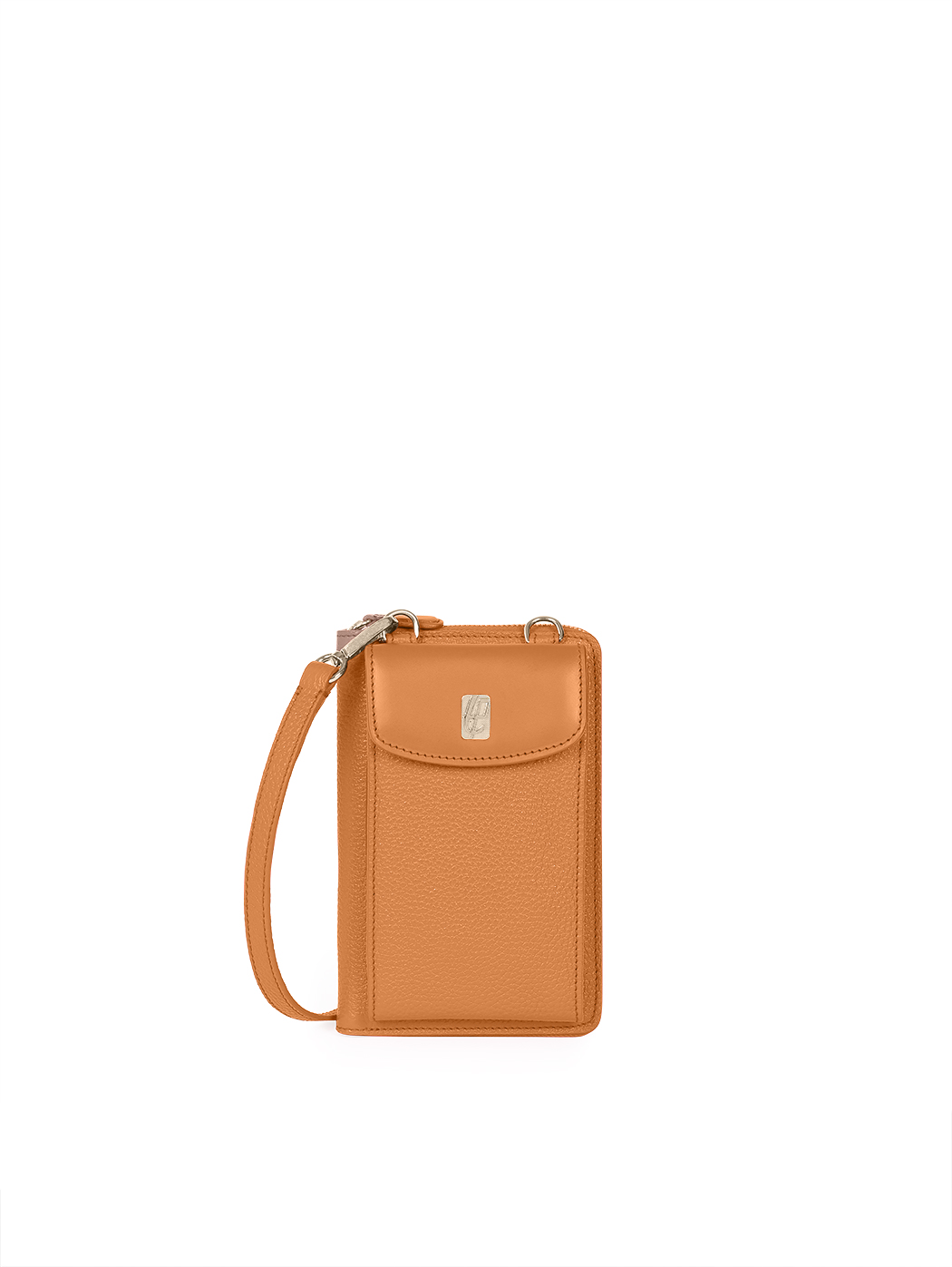 Crossbody Zip Phone Pouch Leather Tobacco Brown