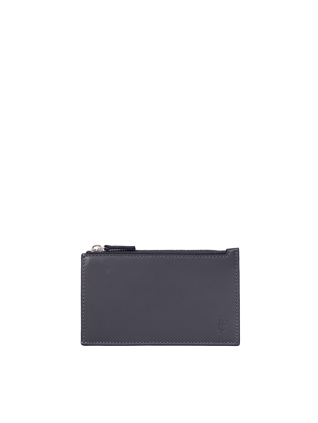 Slim Card Holder Zip Pocket Leather Blue