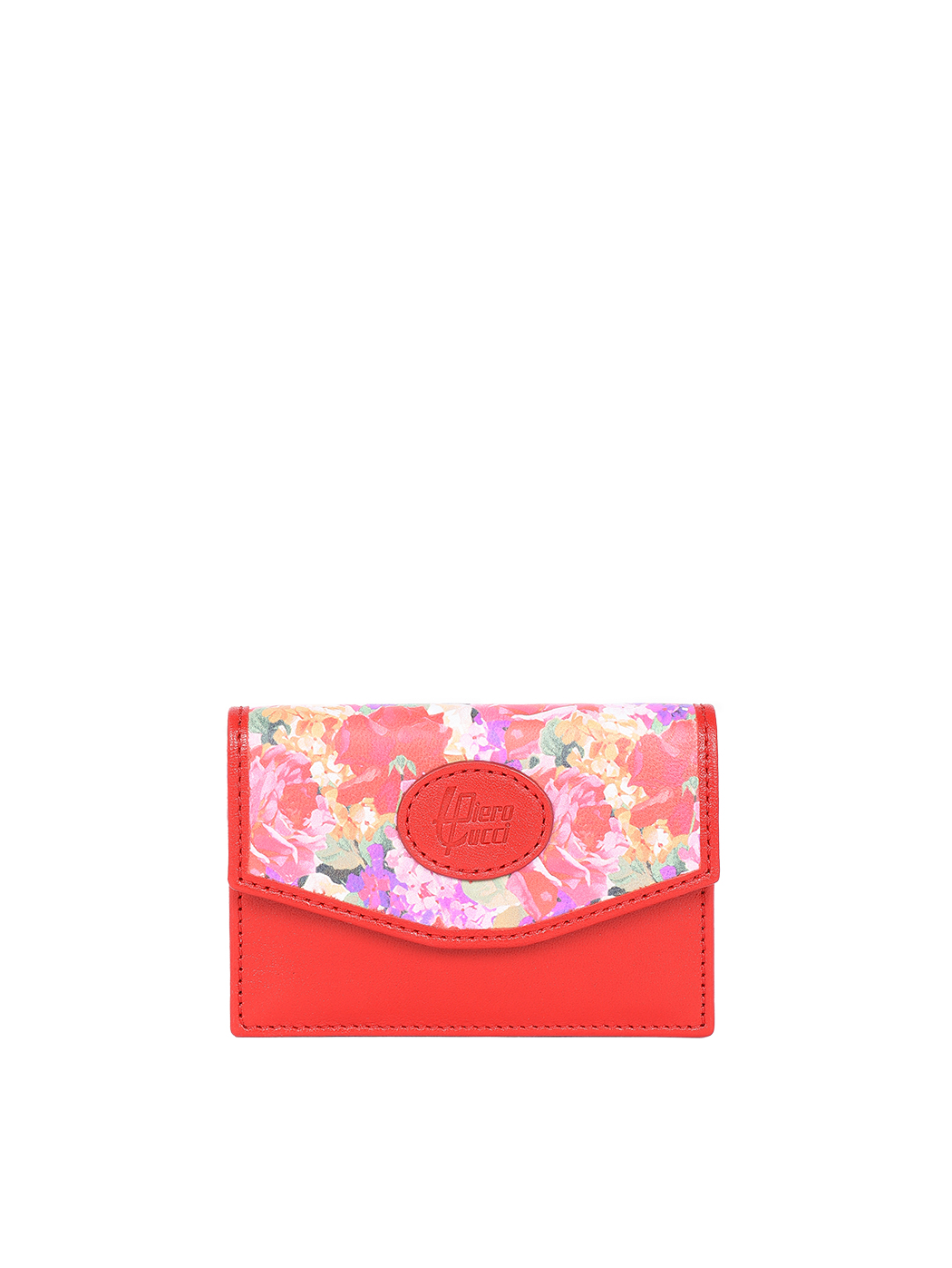 Small Leather Card Case - Floré Red