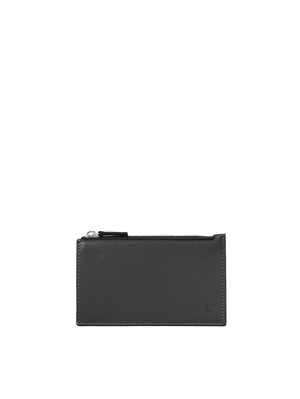 Slim Card Holder Zip Pocket Leather Black