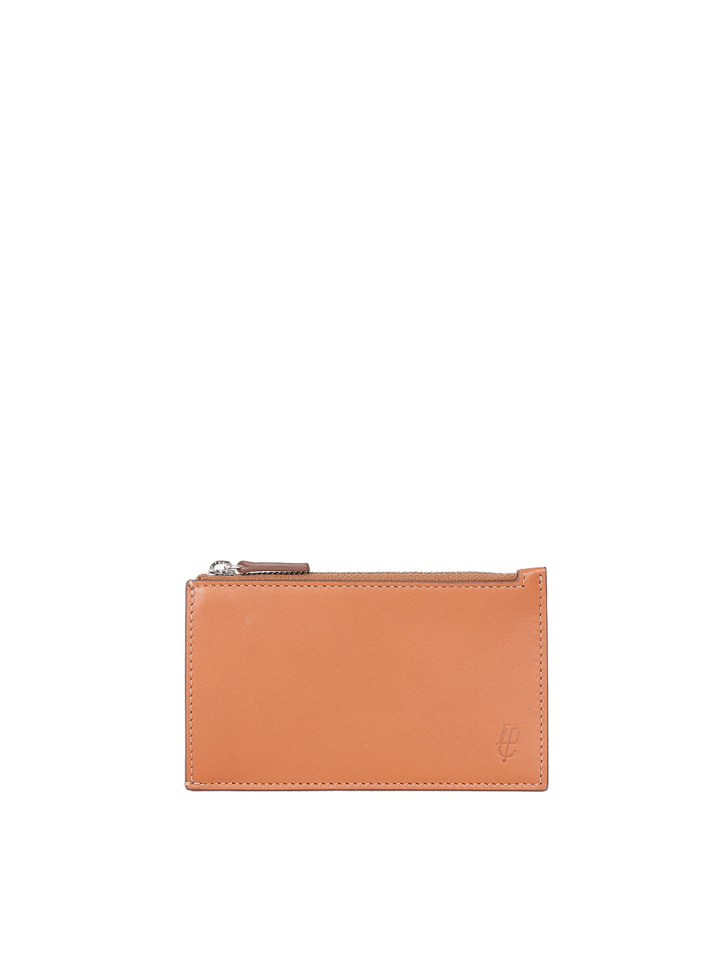Slim Card Holder Zip Pocket Leather Rust