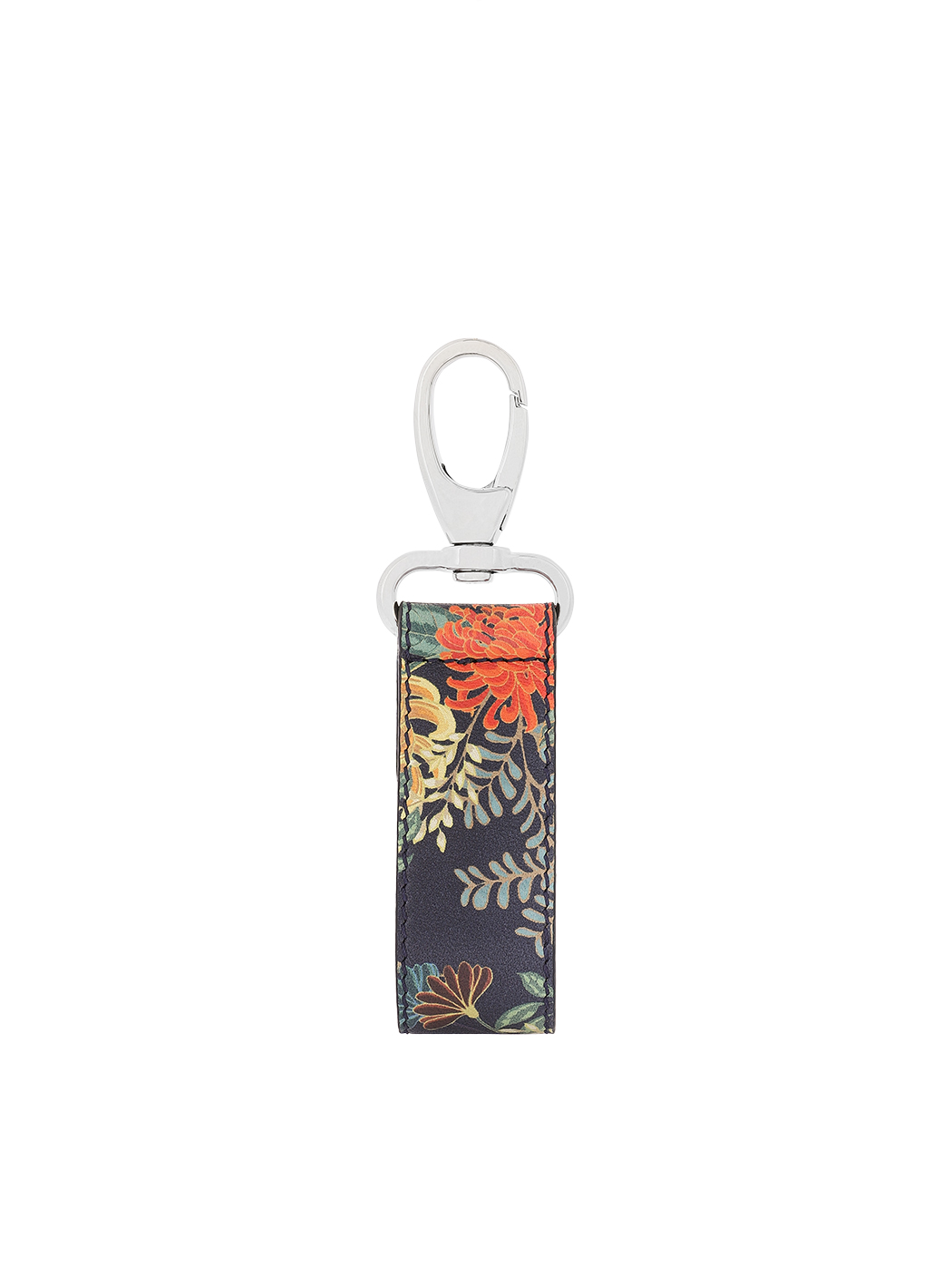 Key Lanyard in Floral Leather - Navy blue