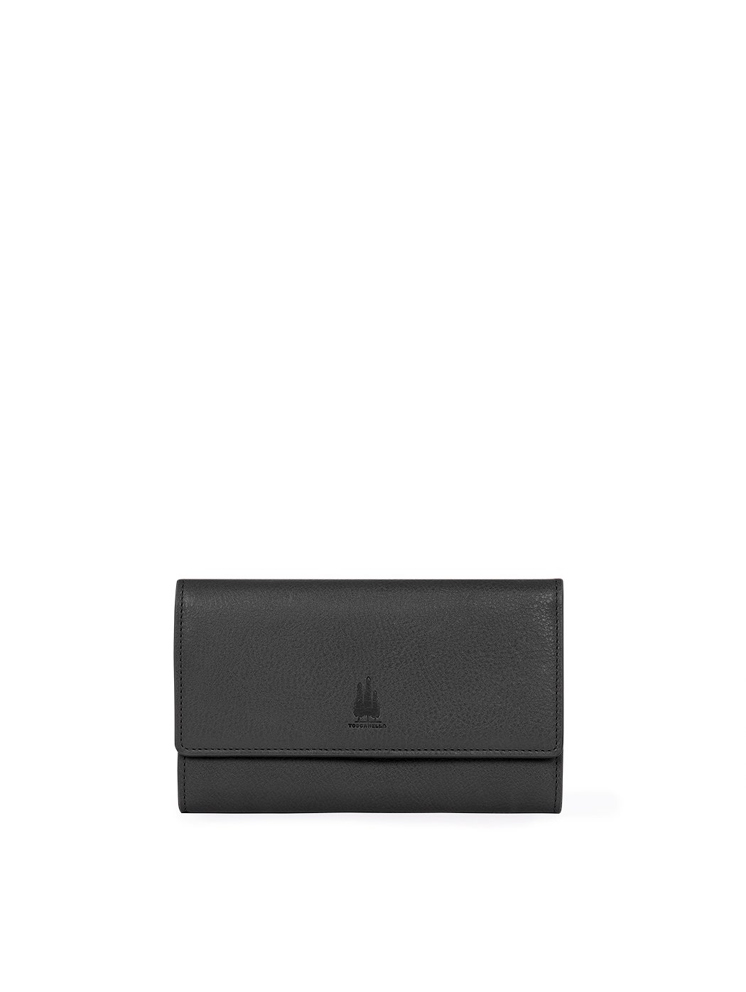 Tri-fold Leather Wallet Clutch Black