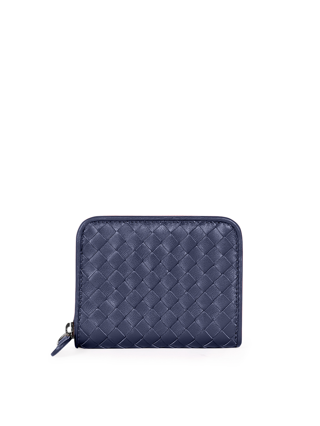 Compact zip-around wallet in light blue woven leather
