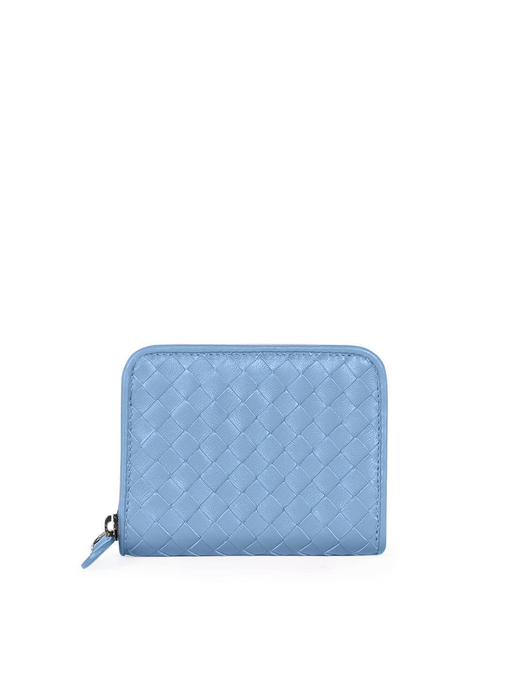 Compact zip-around wallet in blue woven leather