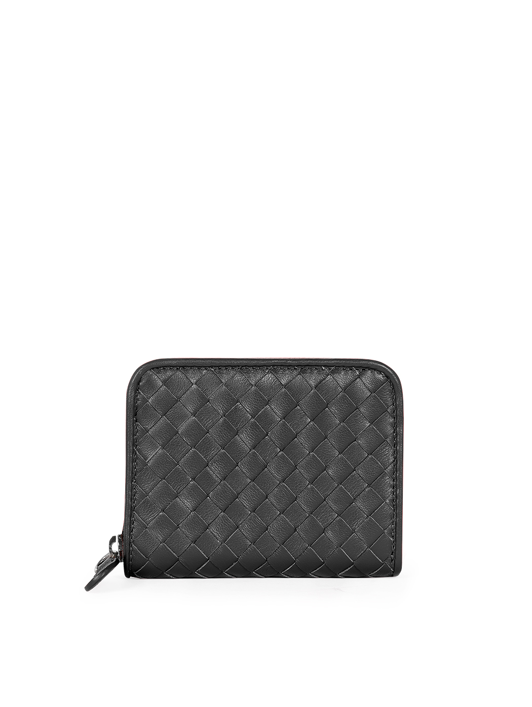 Compact zip-around wallet in black woven leather