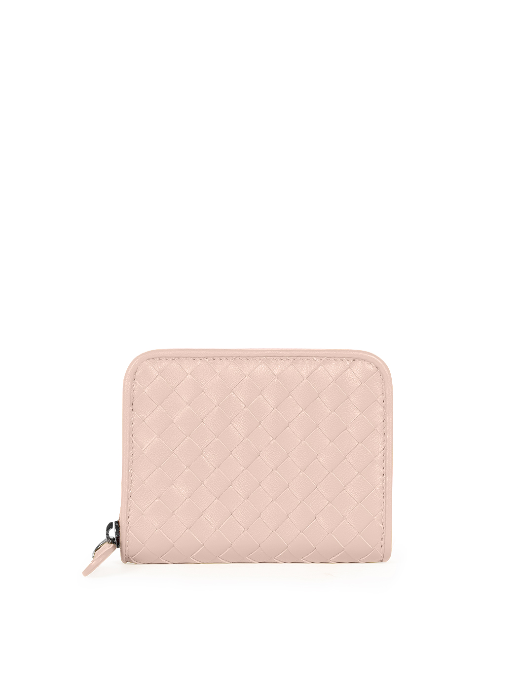 Compact zip-around wallet in pink woven leather