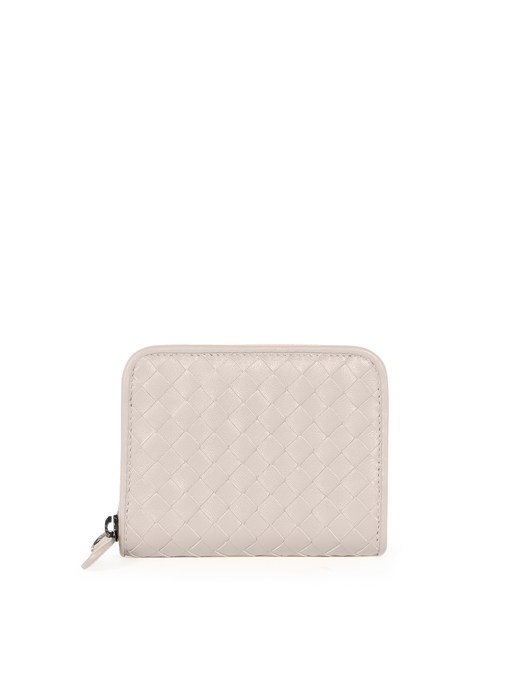 Compact zip-around wallet in powder pink woven leather