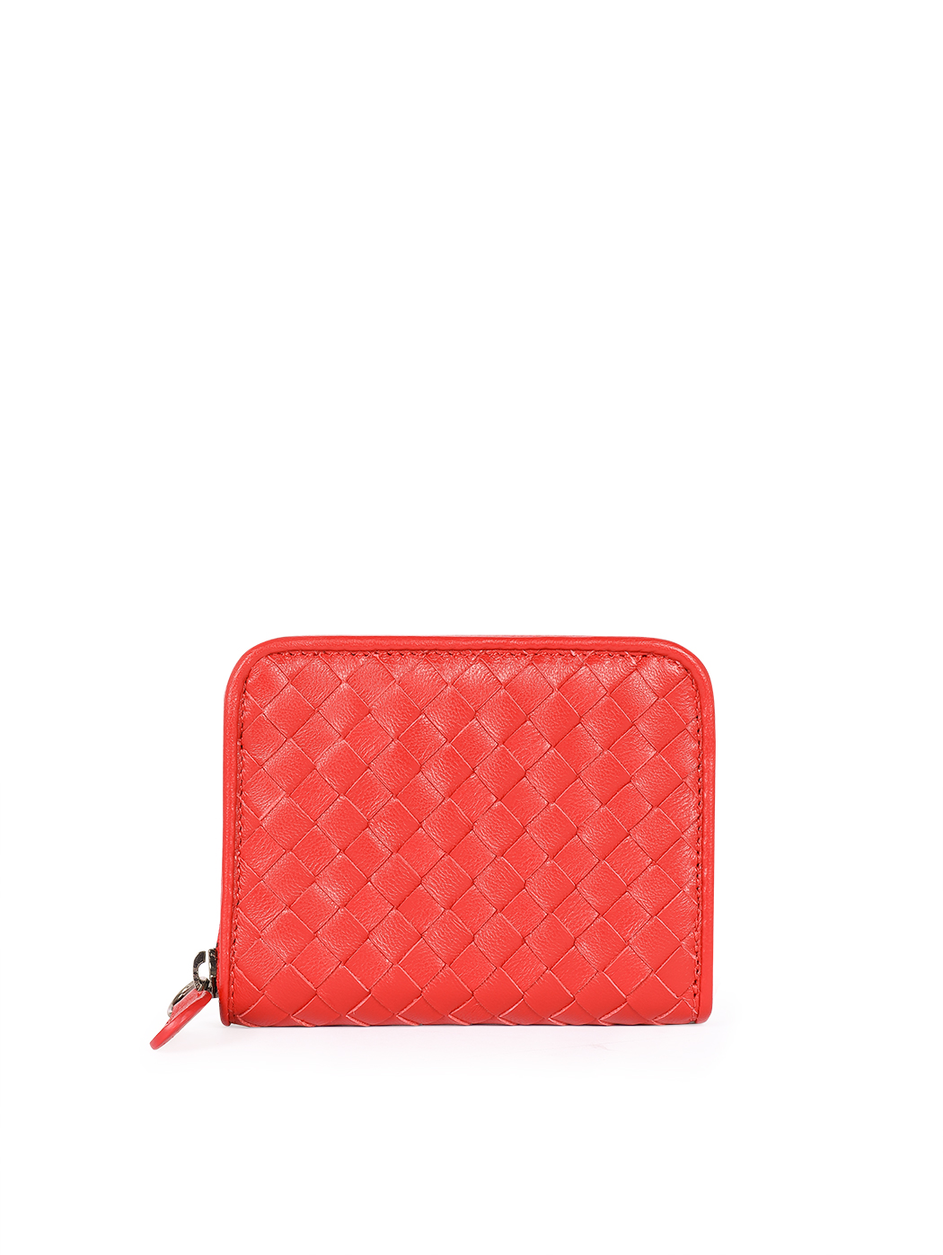 Compact zip-around wallet in red woven leather