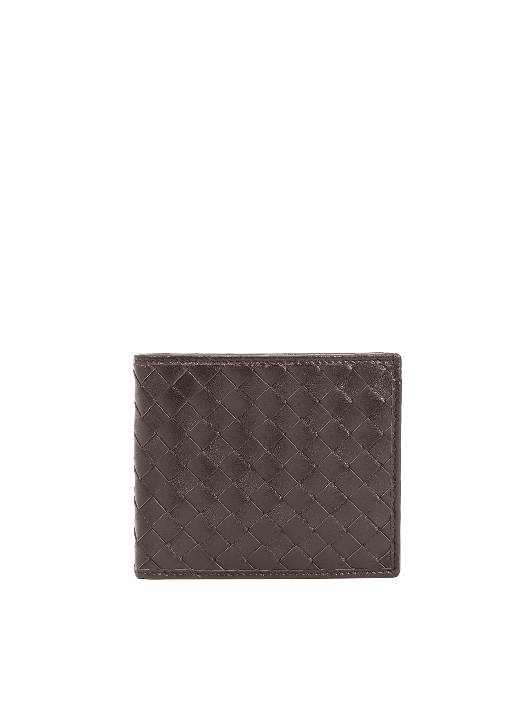 Bifold Coin Intrecciato Weave Leather Wallet Brown