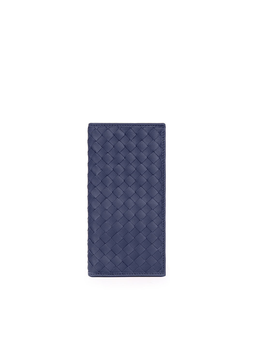 Long wallet with card holder in blue woven leather