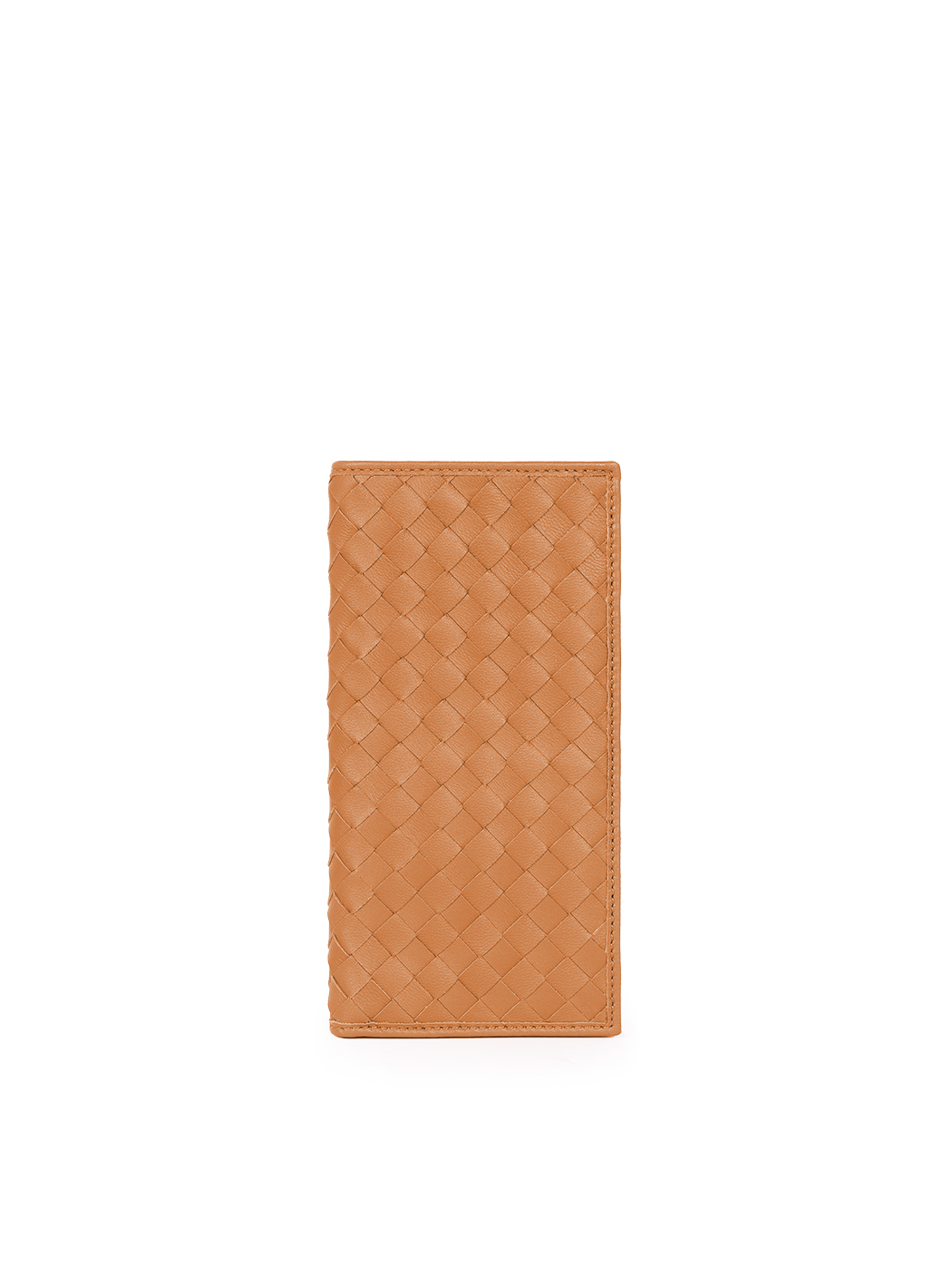 Portafoglio lungo con porta-carte in pelle intrecciata marrone