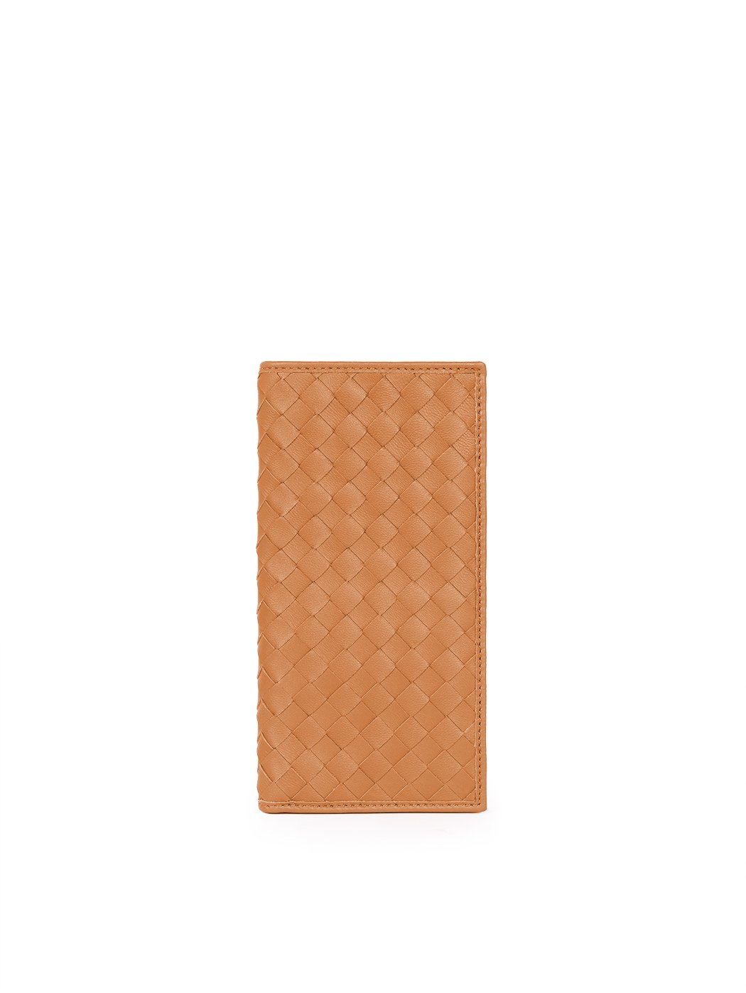 Portafoglio lungo con porta-carte in pelle intrecciata marrone