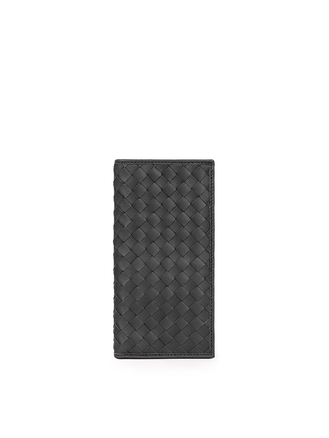 Long wallet with card holder in black woven leather