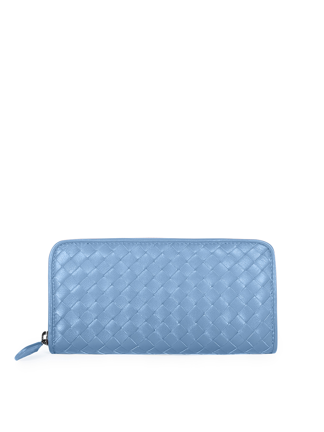 Long zip-around wallet in light blue woven leather