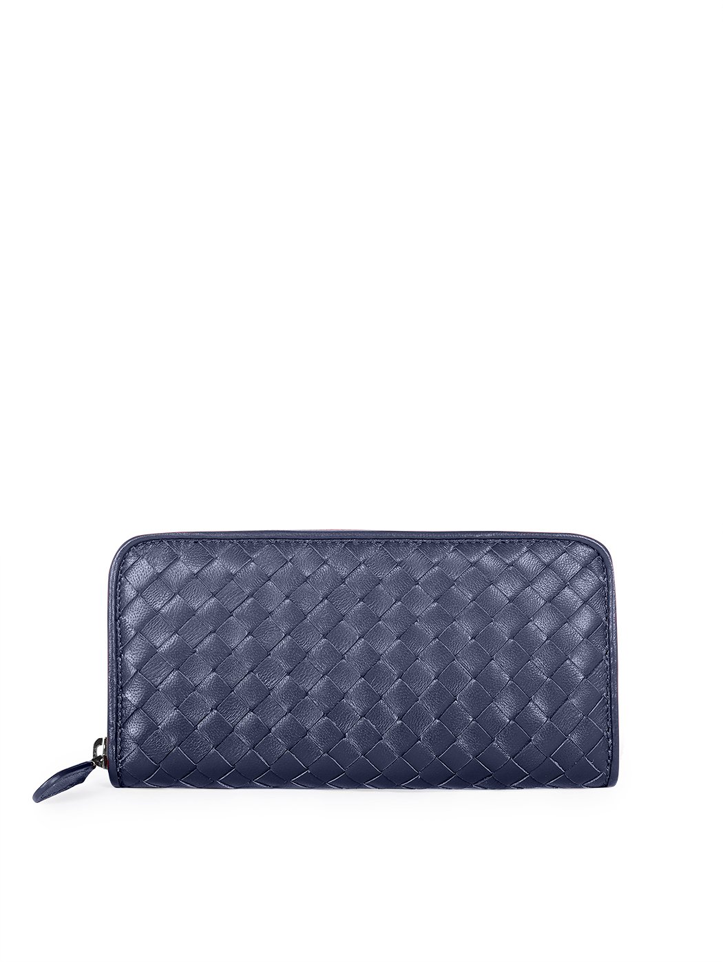Long zip-around wallet in blue woven leather