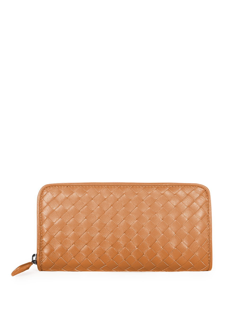 Long zip-around wallet in tan woven leather