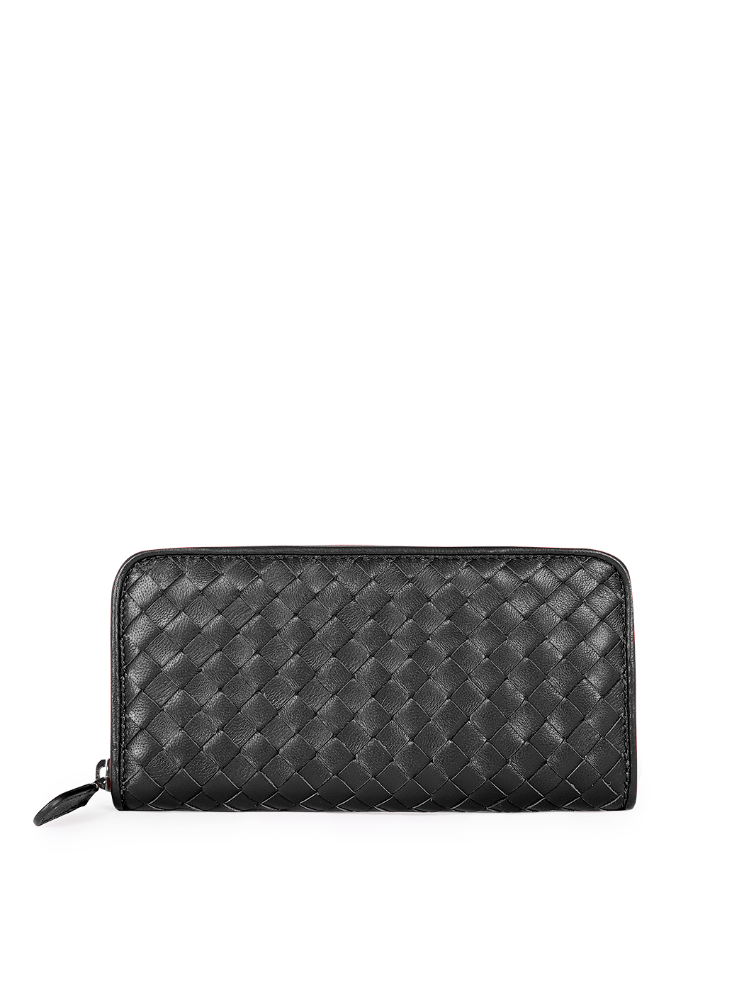 Long zip-around wallet in black woven leather