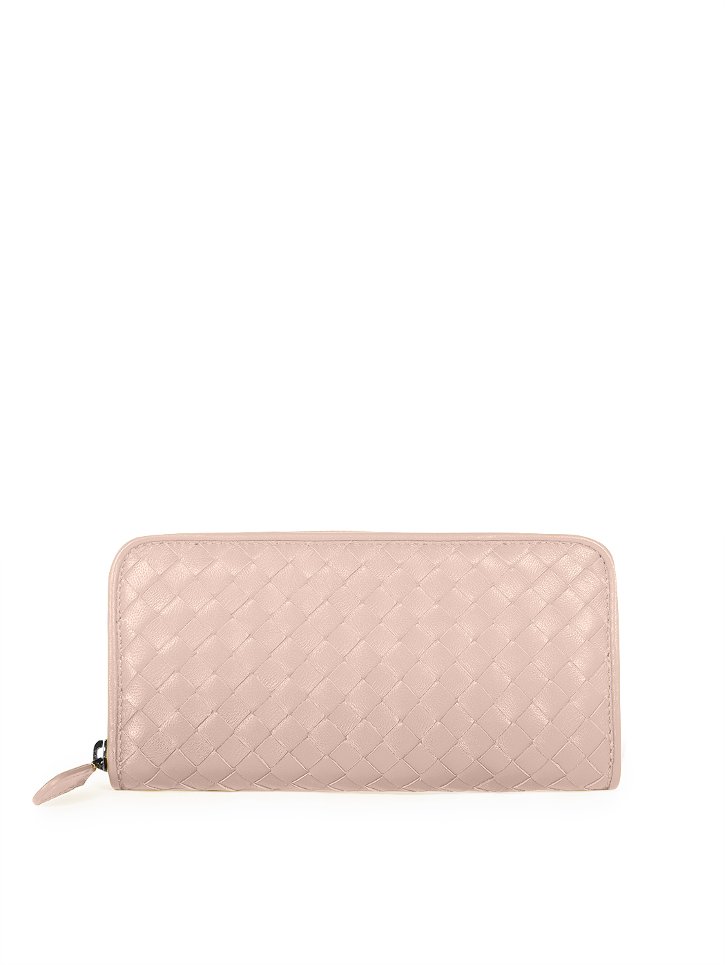 Long zip-around wallet in pink woven leather