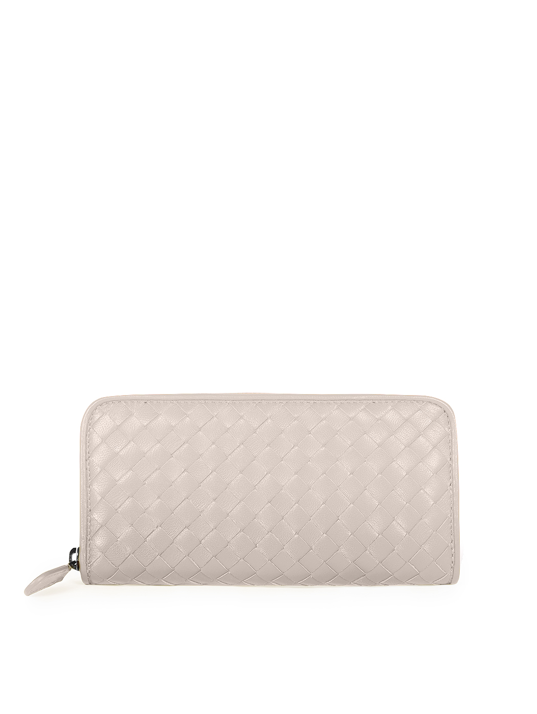 Long zip-around wallet in powder pink woven leather