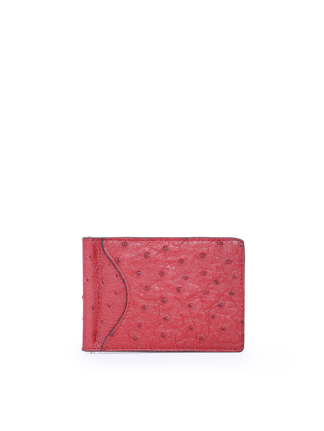 Portafoglio rosso in pelle di struzzo con ferma banconote