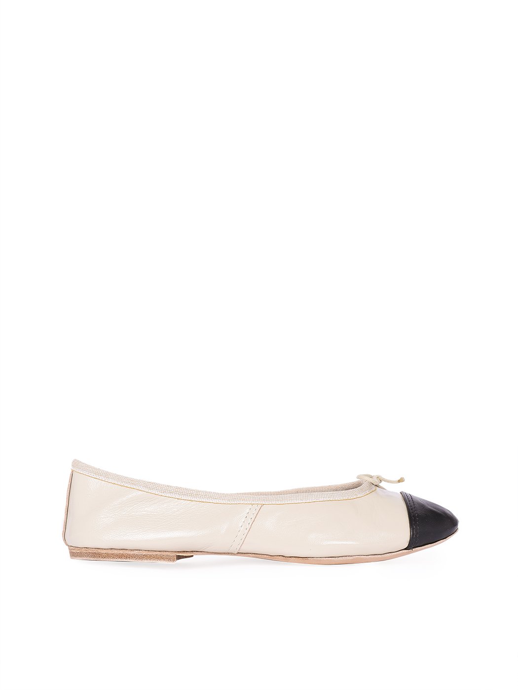 Porselli Handmade Ballet Flat Shoes - Bone with Double Heel
