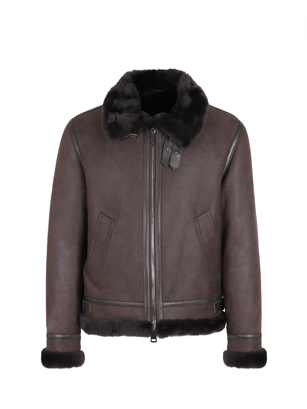 Aviator Leather Shearling Jacket Dark Brown