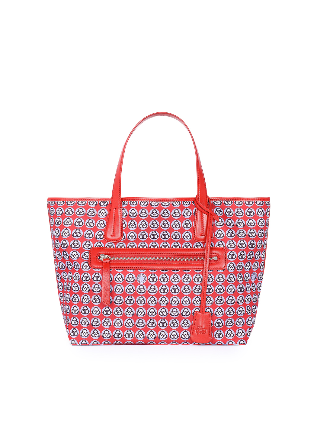 Nylon and Leather Tote Handbag Red