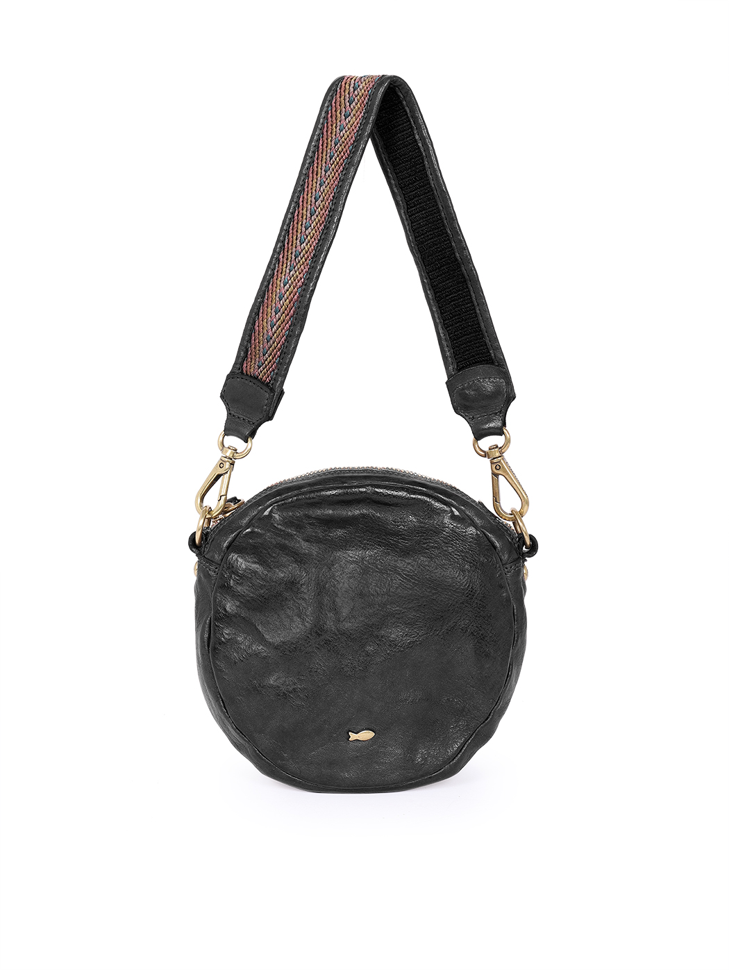 Круглая сумочка кросс – боди с плетеной ручкой черного цвета