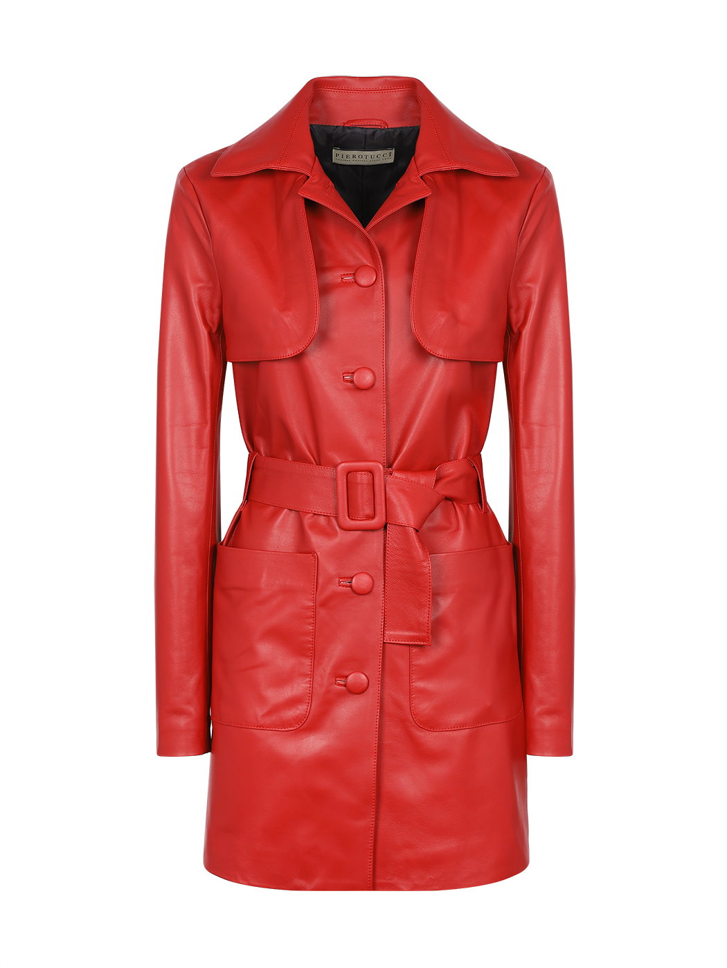 Short Button Down Leather Trench Coat Red