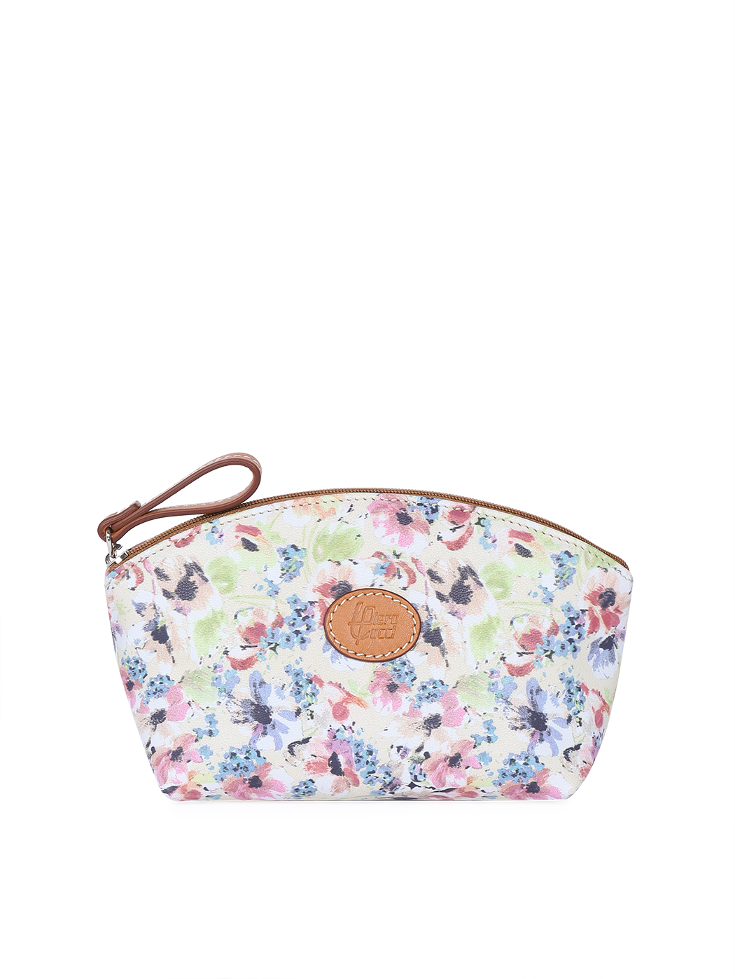 Trousse organizer per trucchi in pelle floreale Tabacco