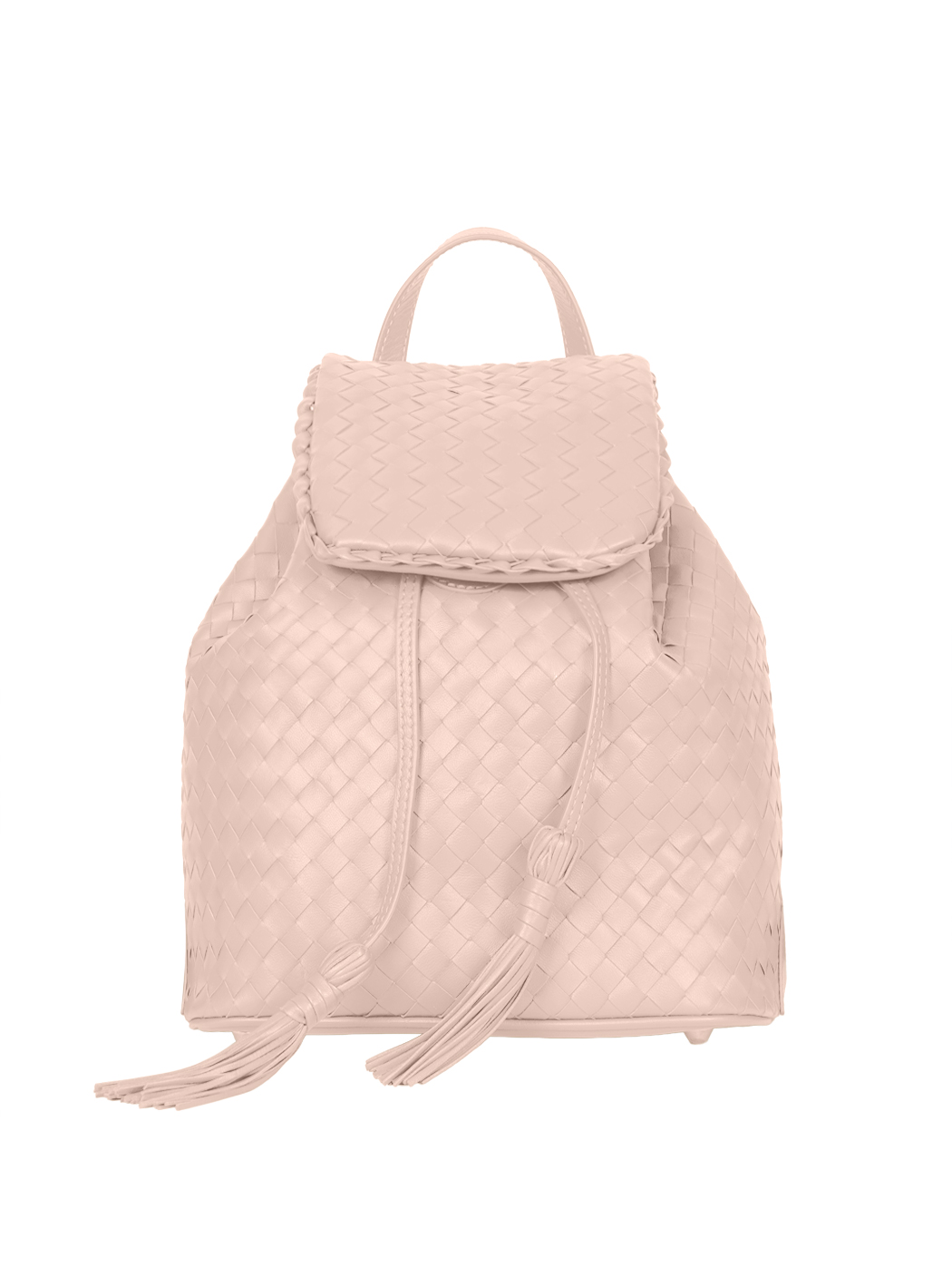 Small Drawstring Woven Leather Backpack Pink