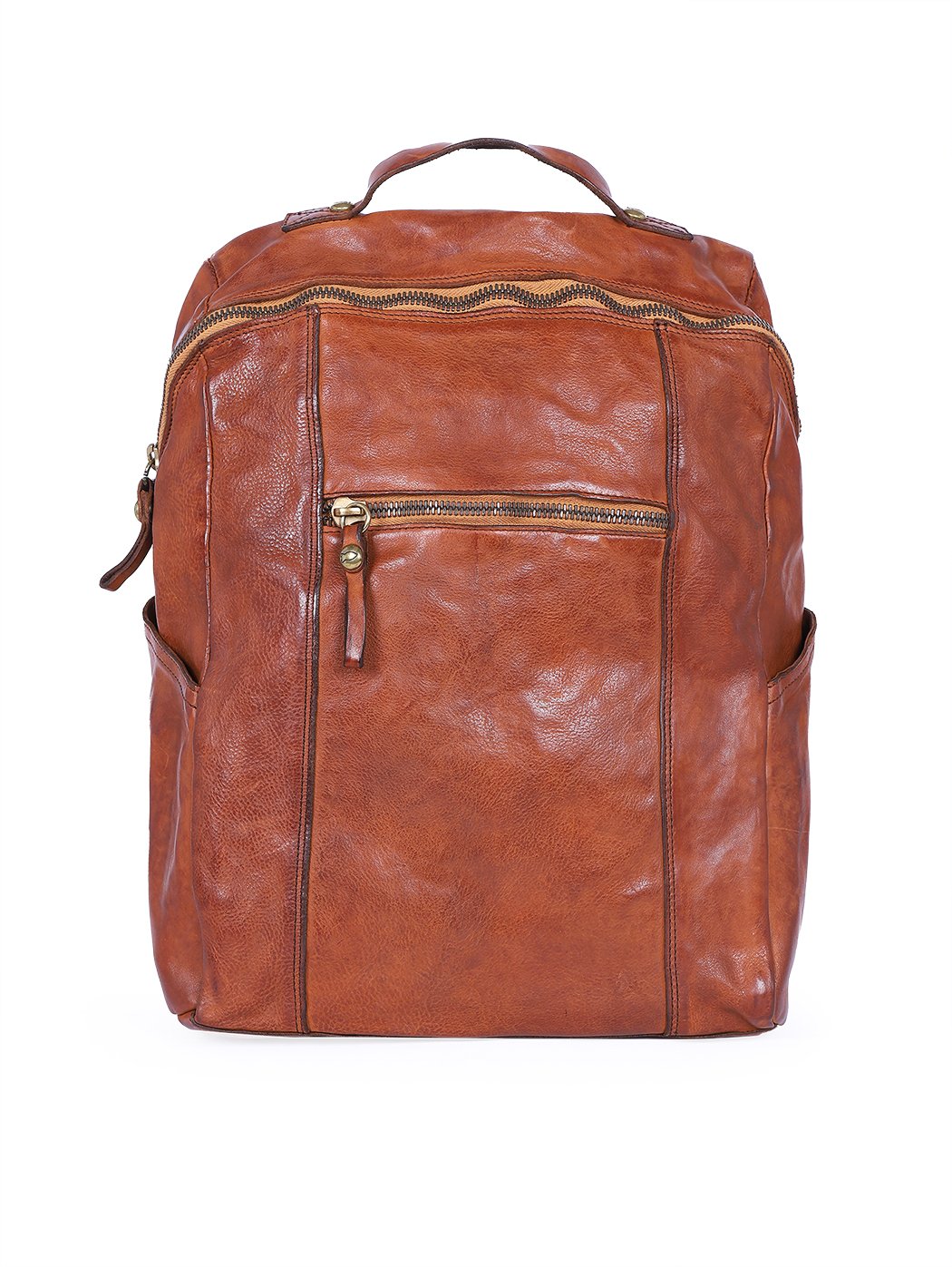 Backpack Vintage Grained Leather Sambuco Cognac